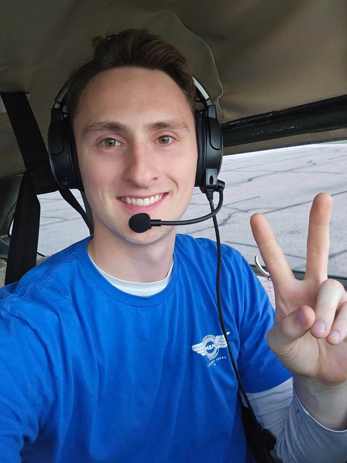 Evan C. Chapman in the cockpit at Lockhart Municipal Airport